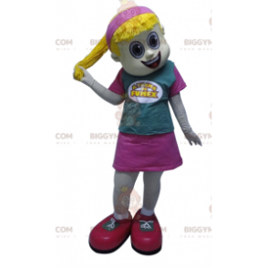 Traje de mascote de menina loira BIGGYMONKEY™ com colcha de