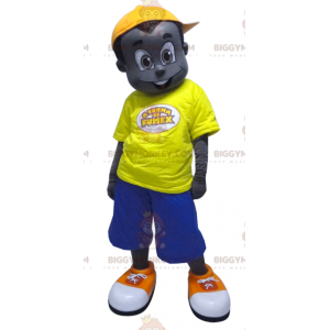 Costume de mascotte BIGGYMONKEY™ de garçon noir habillé en