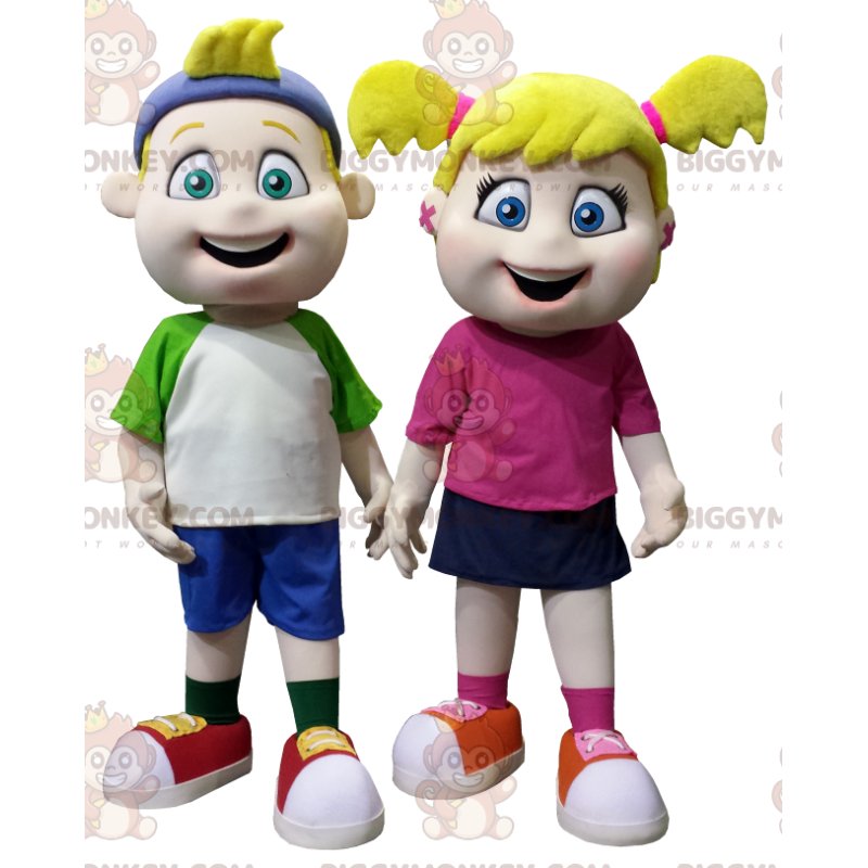 2 BIGGYMONKEY™s kids mascot a blonde girl and boy –