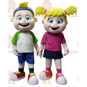 2 BIGGYMONKEY™s kids mascot a blonde girl and boy -
