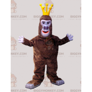 BIGGYMONKEY™ bruin gorilla aap mascotte kostuum met kroon -