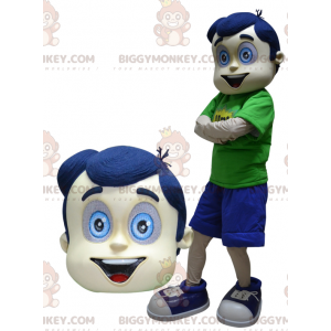 Pojke BIGGYMONKEY™ maskotdräkt med blått hår och ögon -