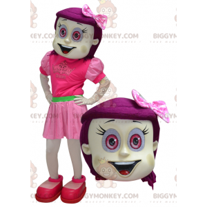 Girl BIGGYMONKEY™ maskotdräkt med rosa hår och ögon -