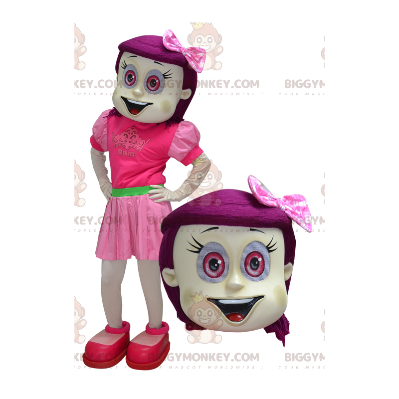 BIGGYMONKEY™-mascottekostuum voor meisjes met roze haar en ogen