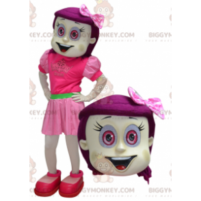 Fantasia de mascote menina BIGGYMONKEY™ com cabelo e olhos rosa
