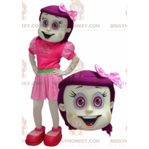 Girl BIGGYMONKEY™ Mascot Costume with Pink Hair and Eyes –