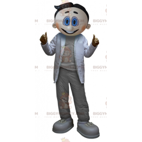 BIGGYMONKEY™ Maskottchen-Kostüm eines grau-weiß gekleideten
