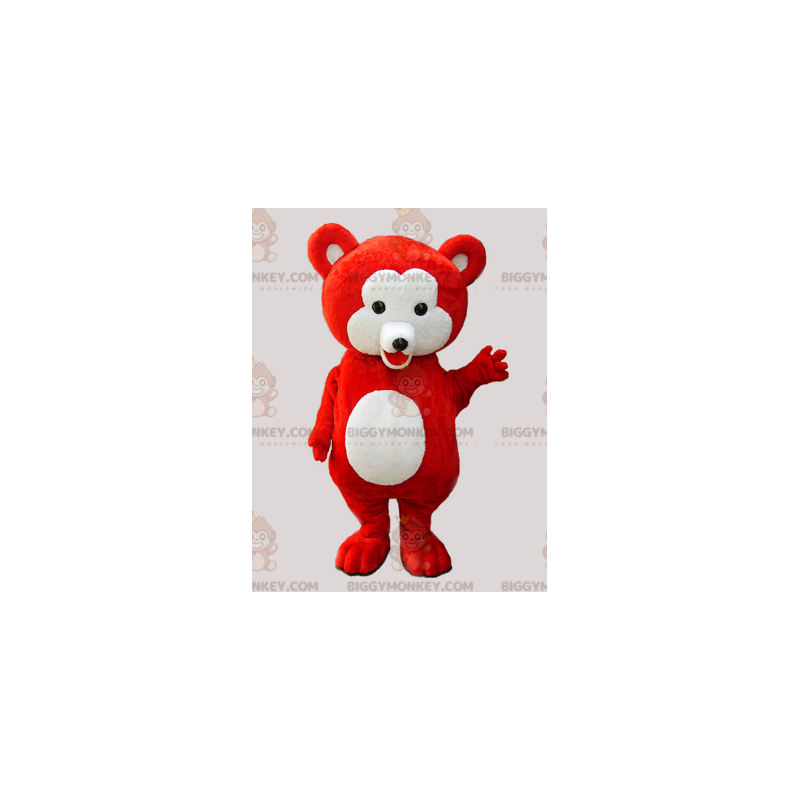 Pehmeä punainen ja valkoinen teddy BIGGYMONKEY™ maskottiasu -