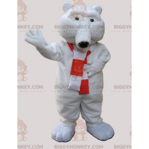 BIGGYMONKEY™ Weiches weißes Bären-Maskottchen-Kostüm mit Schal
