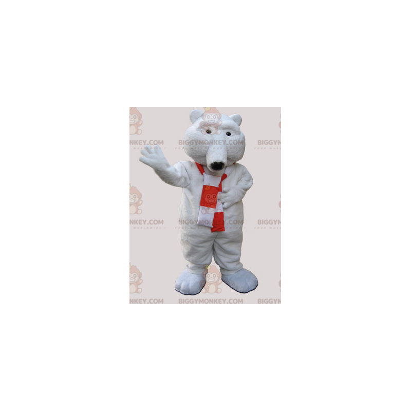 Traje de mascote de urso branco macio BIGGYMONKEY™ com lenço –