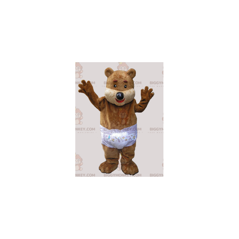 Braunes Teddy BIGGYMONKEY™ Maskottchen-Kostüm mit einer Windel