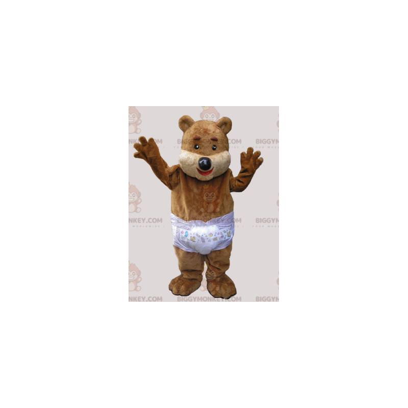 Kostým hnědého Teddyho BIGGYMONKEY™ maskota s jednou plenkou –