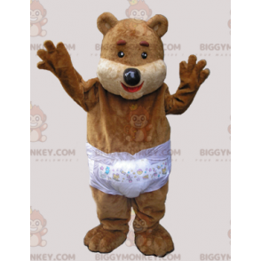 Brun Teddy BIGGYMONKEY™ maskotkostume med én ble -