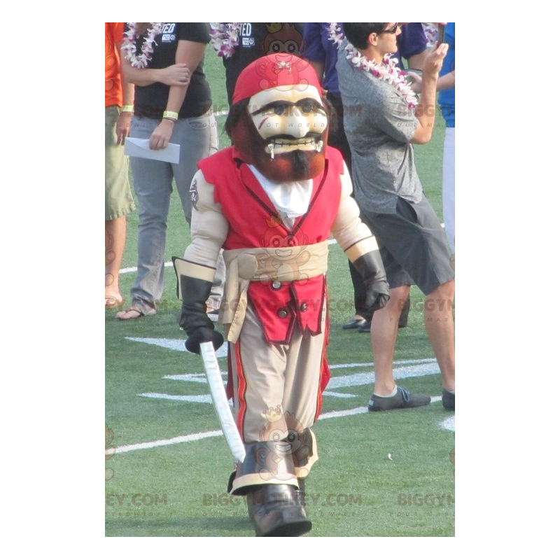Costume de mascotte BIGGYMONKEY™ de pirate rouge et beige -