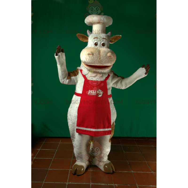 Chef Cook White Cow BIGGYMONKEY™ Mascot Costume –