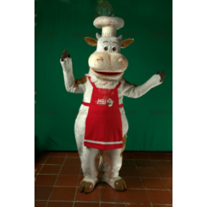 Costume de mascotte BIGGYMONKEY™ de vache blanche en chef