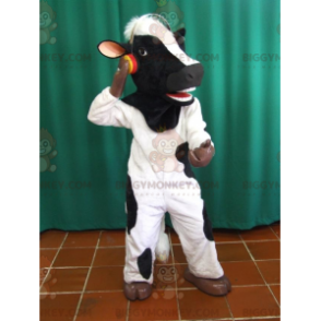 Schwarz-weißes Kuh-BIGGYMONKEY™-Maskottchen-Kostüm mit