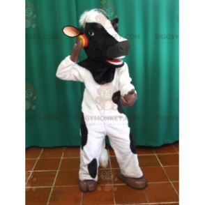 Traje de mascote preto e branco de vaca BIGGYMONKEY™ com fones