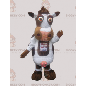 Traje de mascote de vaca fofa branca e marrom BIGGYMONKEY™ –