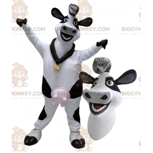 Traje de mascote de vaca leiteira gigante branca e preta