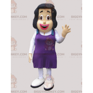 Traje de mascote BIGGYMONKEY™ de mulher marrom com vestido roxo