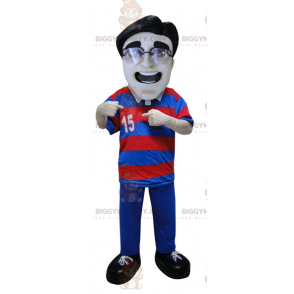 BIGGYMONKEY™ Mascot Costume of Man Wearing Striped Polo Shirt
