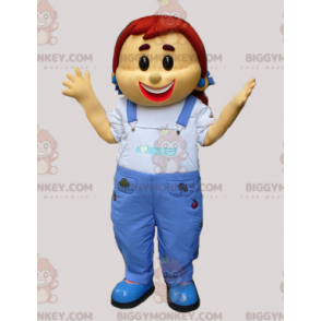 Girl In Denim Overalls BIGGYMONKEY™ Mascot Costume –