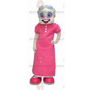 BIGGYMONKEY™ Old Lady Grandma Mascot Costume Dressed In Pink –