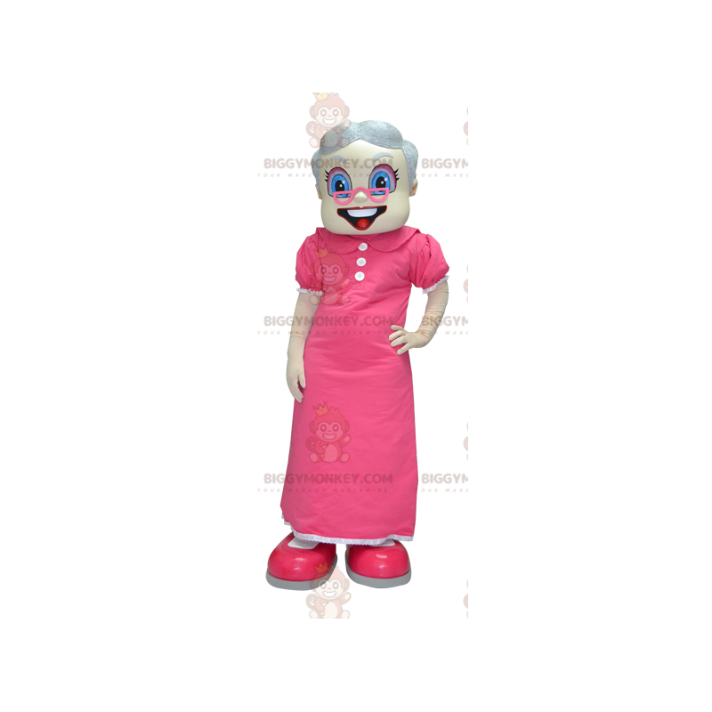 BIGGYMONKEY™ Old Lady Oma Maskottchen Kostüm in Rosa -