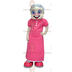 BIGGYMONKEY™ Old Lady Mormor Maskotdräkt klädd i rosa -