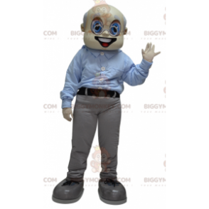 Grandpa Old Man BIGGYMONKEY™ Mascot Costume Dressed in Gray and