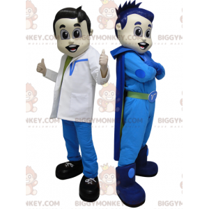 2 mascote do BIGGYMONKEY™. Um super-herói em azul e um médico