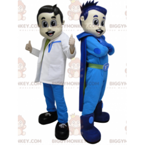 2 mascota de BIGGYMONKEY™. Un superhéroe de azul y un médico