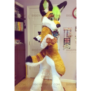 Kostým maskota Hnědobílého a zeleného Foxe BIGGYMONKEY™ –
