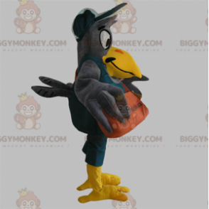 BIGGYMONKEY™ jättegrå och gul fågelmaskotdräkt med väska -