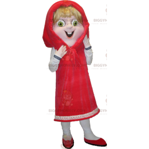 BIGGYMONKEY™ Mascot Costume Blonde Red Riding Hood with Green