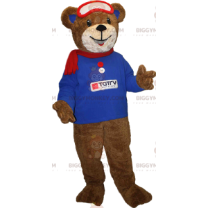 BIGGYMONKEY™ Mascot Costume Brown Bear Cub with Blue Sweatshirt