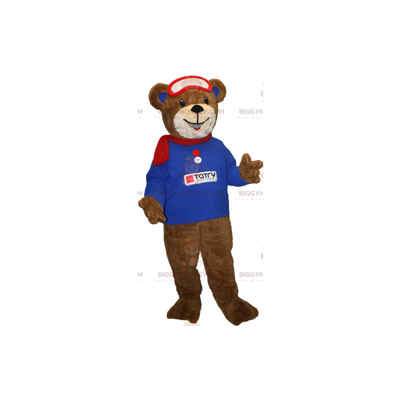 BIGGYMONKEY™ Mascot Costume Brown Bear Cub with Blue Sweatshirt