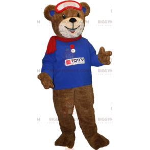 BIGGYMONKEY™ Mascot Costume Brown Bear Cub with Blue Sweatshirt