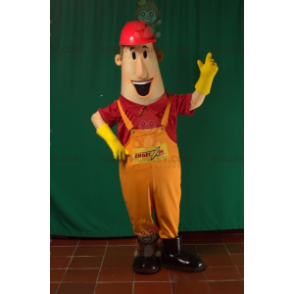 BIGGYMONKEY™ Mascot Costume Man In Overalls With A Hard Hat –