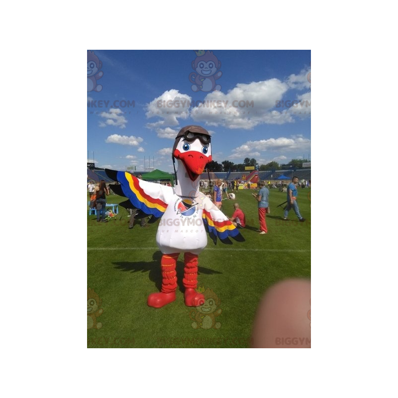 White Stork with Colorful Wings BIGGYMONKEY™ Mascot Costume -