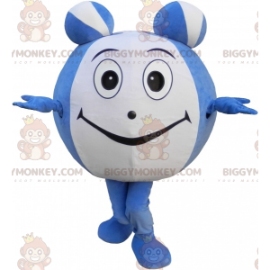 BIGGYMONKEY™ blauw en wit ronde sneeuwpop mascottekostuum.