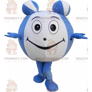 Kostým kulatého maskota sněhuláka BIGGYMONKEY™ modrobílý. obří