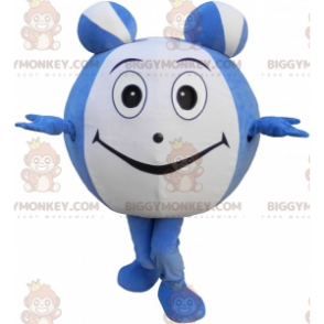 BIGGYMONKEY™ blauw en wit ronde sneeuwpop mascottekostuum.