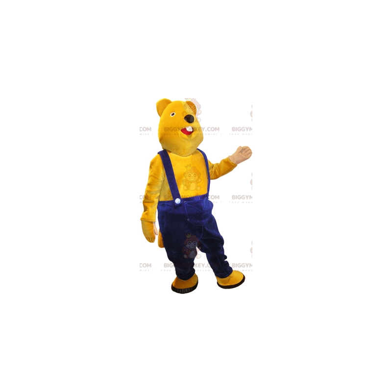 BIGGYMONKEY™ Maskottchenkostüm Gelber Biber in blauen Overalls