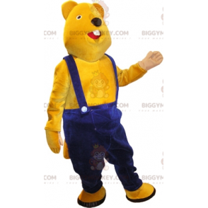 BIGGYMONKEY™ Maskottchenkostüm Gelber Biber in blauen Overalls