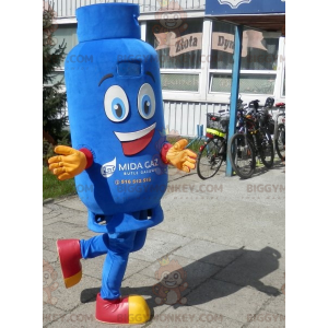 Glimlachend blauwe gasfles BIGGYMONKEY™ mascottekostuum -