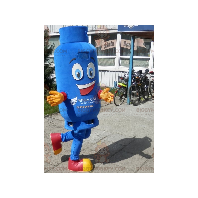 Glimlachend blauwe gasfles BIGGYMONKEY™ mascottekostuum -