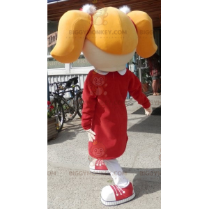 Costume de mascotte BIGGYMONKEY™ de jeune fille blonde avec des