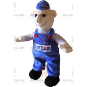 Schneemann BIGGYMONKEY™ Maskottchenkostüm in blauem Overall.